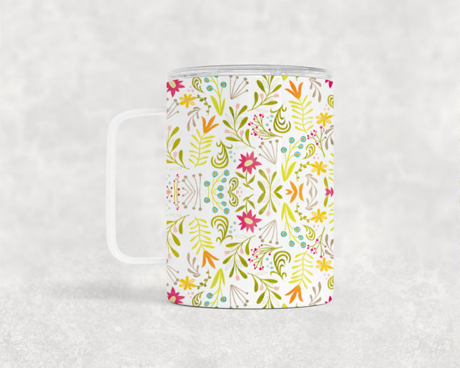 12 Oz Floral Insulated Stainless Steel Camp Mug With Lid, Personalized Gift, Floral Gift