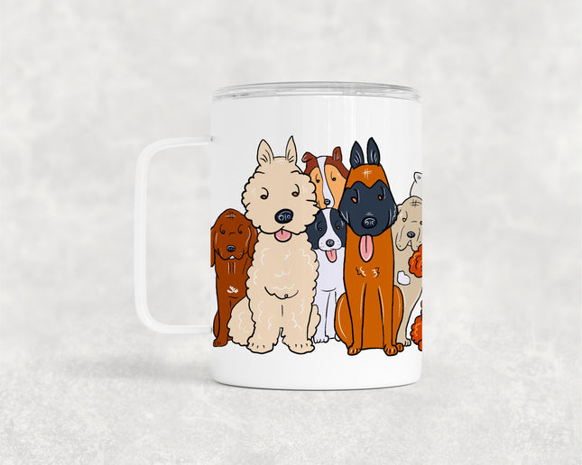 12 Oz Cute Dogs Insulated Stainless Steel Camp Mug With Lid, Personalized Gift, Dog Lover Gift