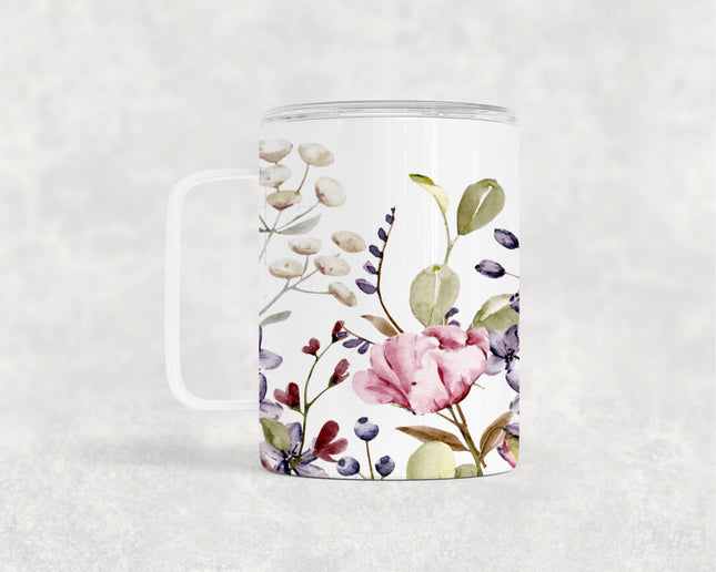 12 Oz Delicate Floral Insulated Stainless Steel Camp Mug With Lid, Personalized Gift, Floral Gift