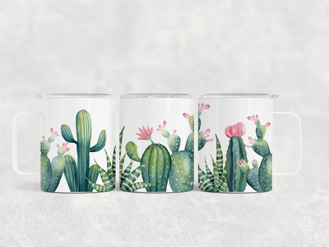 12 Oz Cactus Insulated Stainless Steel Camp Mug With Lid, Personalized Gift, Floral Gift