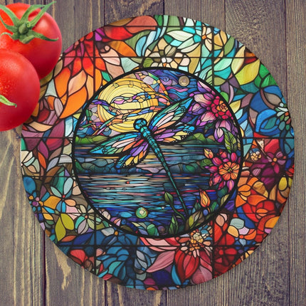 Dragonfly Stained Glass Look Cutting Board, 12 Inch Glass Board, Kitchen Gift, Dragonfly Lover's Gift