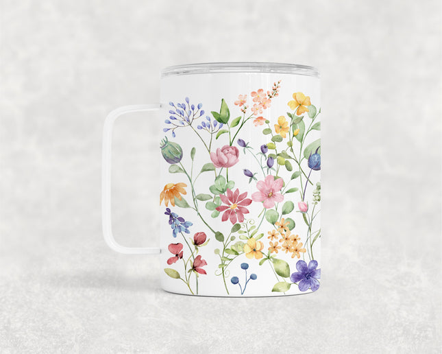 12 Oz Wildflower Insulated Stainless Steel Camp Mug With Lid, Personalized Gift, Floral Gift