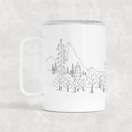 12 Oz Forest Insulated Stainless Steel Camp Mug With Lid, Personalized Gift, Nature Mug