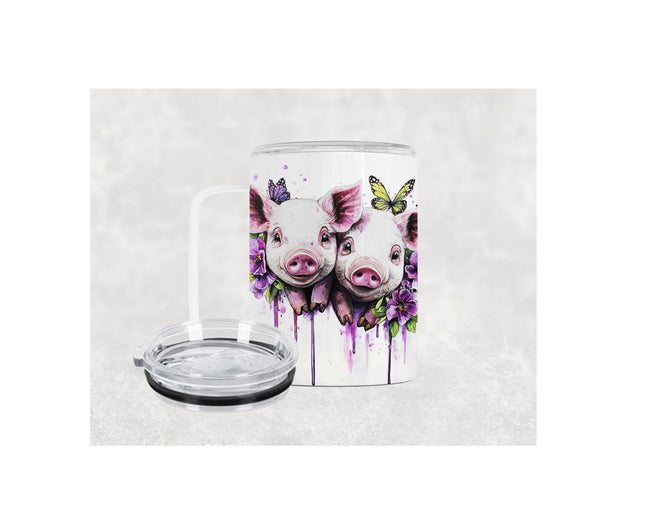 12 Oz Cute Pigs Insulated Stainless Steel Camp Mug With Lid, Personalized Gift, Pig Lover Gift