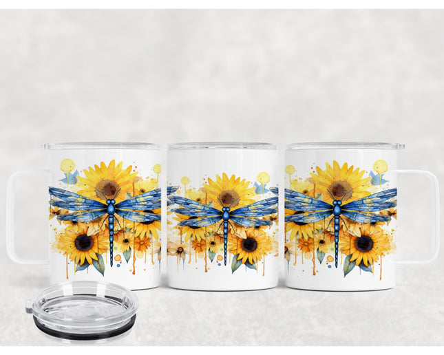 12 Oz Dragonfly Insulated Stainless Steel Camp Mug With Lid, Personalized Gift, Dragonfly Gift