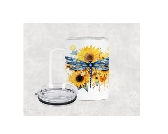 12 Oz Dragonfly Insulated Stainless Steel Camp Mug With Lid, Personalized Gift, Dragonfly Gift