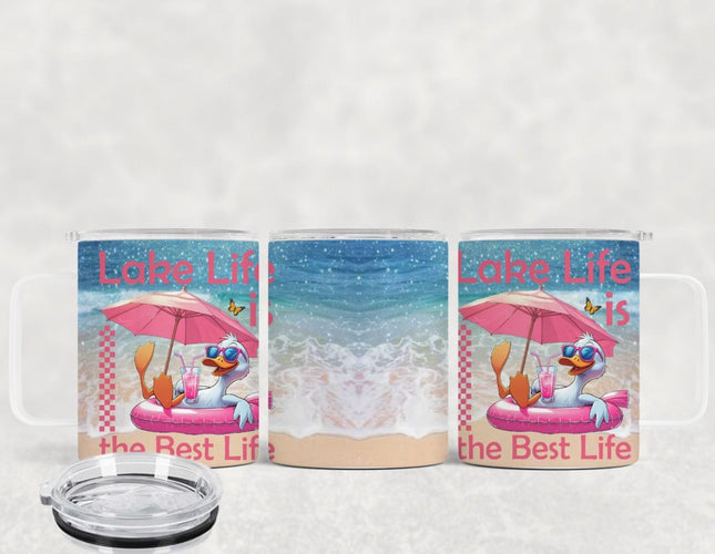 12 Oz Lake Life Is The Best Life Insulated Stainless Steel Camp Mug With Lid, Personalized Gift, Duck Gift